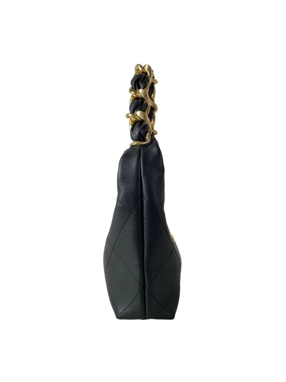 Chanel Handbag Quilted Hobo Black Gold Metal Leather